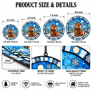 Christmas Highland Cow Suncatcher, Stained Glass Winter Window Hanging, Festive Highland Cattle Snow Decor, Cozy Holiday Gift