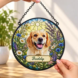 Personalized Pet Memorial Suncatcher Custom Dog Cat Name, Stained Glass Dog Cat Portrait, Pawprint Keepsake, Memorial Gift for Dog & Cat Lovers
