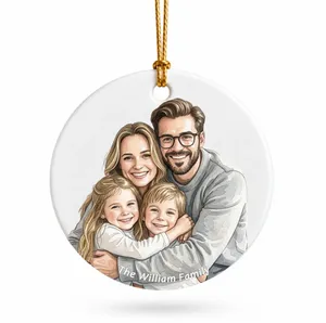 Custom Photo Happy Family Together - Personalized Circle Ceramic Ornament