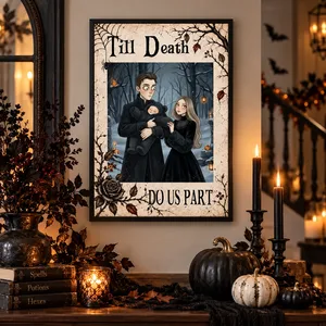 Personalized Halloween Poster Custom Photo – Till Death Do Us Part Gothic Couple Portrait Spooky Wall Decor Gift