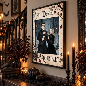 Personalized Halloween Poster Custom Photo – Till Death Do Us Part Gothic Couple Portrait Spooky Wall Decor Gift