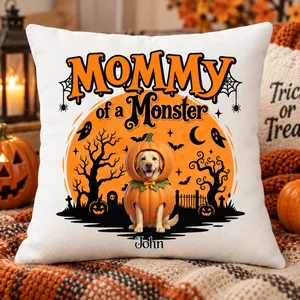 Personalized Halloween Pet Pillow Custom Photo Name Spooky Season Pet Lover Gift