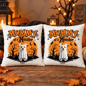 Personalized Halloween Pet Pillow Custom Photo Name Spooky Season Pet Lover Gift
