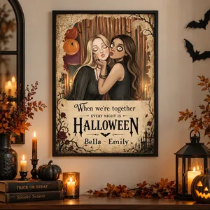 Personalized Halloween Poster Custom Photo & Names – Best Friends Halloween Night Wall Decor Gift for Friends