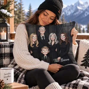 Custom Spooky Family Portrait Throw Pillow, Personalized Photo Upload, Mysterious Gothic Family Artwork, Halloween Decor