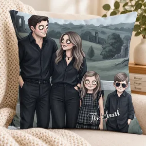 Custom Spooky Family Portrait Throw Pillow, Personalized Photo Upload, Mysterious Gothic Family Artwork, Halloween Decor