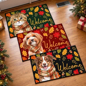 Rustic Autumn Leaves Entryway Rug - Personalized Pet Portrait Doormat, Custom Pet Picture Welcome Mat