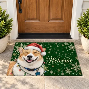 Personalized Door Mat Custom Pet Photo – Christmas Dog Welcome Mat With Santa Hat Snowflakes Holiday Home Decor Gift