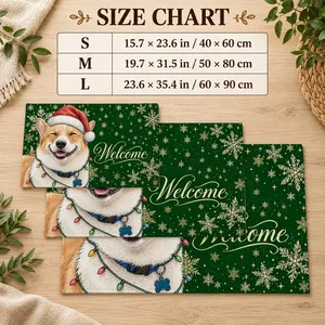 Personalized Door Mat Custom Pet Photo – Christmas Dog Welcome Mat With Santa Hat Snowflakes Holiday Home Decor Gift