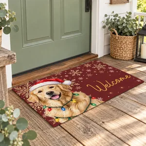 Custom Pet Photo Christmas Doormat, Personalized Dog Welcome Mat, Santa Puppy Holiday Door Decor, Christmas Gift for Dog Cat Lovers