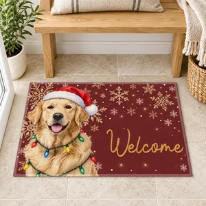 Custom Pet Photo Christmas Doormat, Personalized Dog Welcome Mat, Santa Puppy Holiday Door Decor, Christmas Gift for Dog Cat Lovers