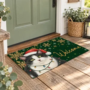 Custom Pet Photo Christmas Doormat, Personalized Dog Welcome Mat, Santa Puppy Holiday Door Decor, Christmas Gift for Dog Cat Lovers
