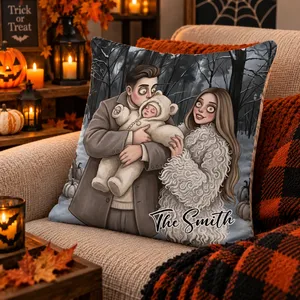 Personalized Pillow Custom Family Photo & Name – Halloween Family Portrait Cushion, Cozy Home Decor Gift