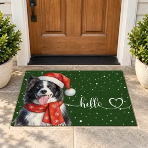Personalized Christmas Doormat – Custom Photo Pet and Family Welcome Mat, Dog Cat or Human Portrait, Santa Hat Holiday Front Door Rug, Christmas Gift