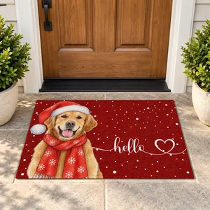 Personalized Christmas Doormat – Custom Photo Pet and Family Welcome Mat, Dog Cat or Human Portrait, Santa Hat Holiday Front Door Rug, Christmas Gift