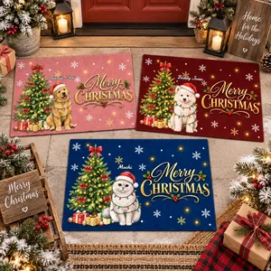 Custom Pet Picture Santa Hat and Christmas Lights - Personalized Christmas Dog Doormat