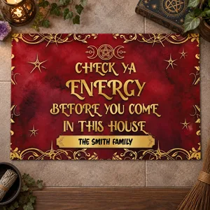 Custom Family Name Check Ya Energy Welcome Mat - Personalized Spiritual Doormat