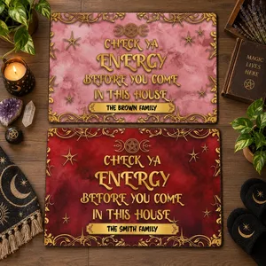 Custom Family Name Check Ya Energy Welcome Mat - Personalized Spiritual Doormat