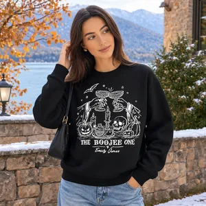 Personalized Witchy Halloween Crewneck - Custom Name Witchy Cocktail Glass Graphic Design