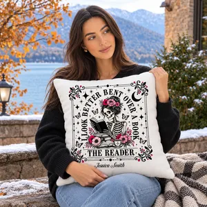 Custom Name Skeleton Reading Books Design - Personalized Gothic Bookworm Pillow