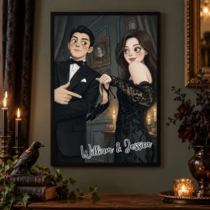 Personalized Halloween Poster Custom Couple Photo & Names – Gothic Halloween Couple Portrait Wall Decor Spooky Gift