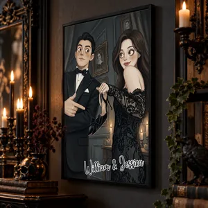 Personalized Halloween Poster Custom Couple Photo & Names – Gothic Halloween Couple Portrait Wall Decor Spooky Gift