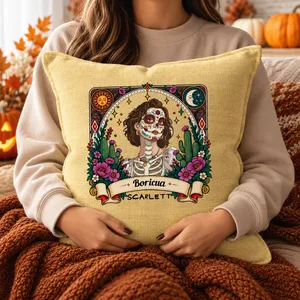 Personalized Mama Pillow Custom Photo & Name, Sugar Skull Floral Portrait Cushion, Día de los Muertos Inspired Decor, Meaningful Gift