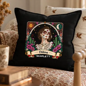 Personalized Mama Pillow Custom Photo & Name, Sugar Skull Floral Portrait Cushion, Día de los Muertos Inspired Decor, Meaningful Gift