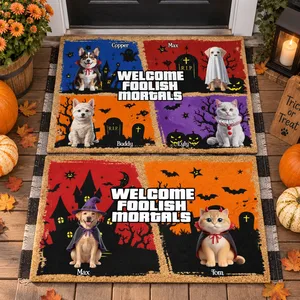 Custom Halloween Pet Photo Doormat - Personalized Multiple Dogs and Cats Portrait