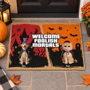 Custom Halloween Pet Photo Doormat - Personalized Multiple Dogs and Cats Portrait