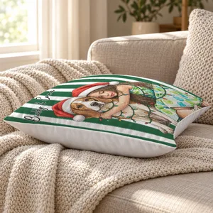 Personalized Christmas Pillow Custom Pet Photo & Name, Santa Hat Dog Cat Holiday Cushion, Family Photo Christmas Decor, Pet Lover Gift
