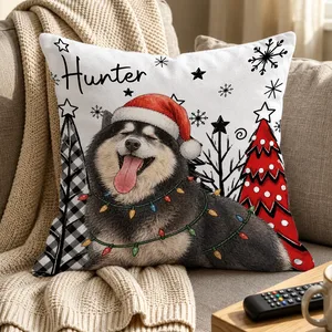 Personalized Christmas Pillow Custom Pet Photo & Name, Santa Hat Dog Cat Holiday Cushion, Family Photo Christmas Decor, Pet Lover Gift