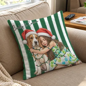 Personalized Christmas Pillow Custom Pet Photo & Name, Santa Hat Dog Cat Holiday Cushion, Family Photo Christmas Decor, Pet Lover Gift