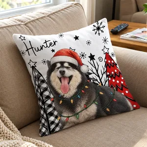 Personalized Christmas Pillow Custom Pet Photo & Name, Santa Hat Dog Cat Holiday Cushion, Family Photo Christmas Decor, Pet Lover Gift