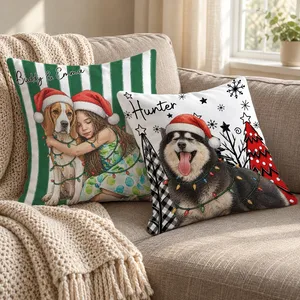 Personalized Christmas Pillow Custom Pet Photo & Name, Santa Hat Dog Cat Holiday Cushion, Family Photo Christmas Decor, Pet Lover Gift