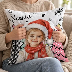 A Christmas Memory You Can Hold Personalized Pillow, Custom Photo & Name, Santa Hat Family Portrait Cushion, Holiday Gift