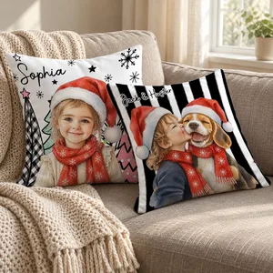 A Christmas Memory You Can Hold Personalized Pillow, Custom Photo & Name, Santa Hat Family Portrait Cushion, Holiday Gift