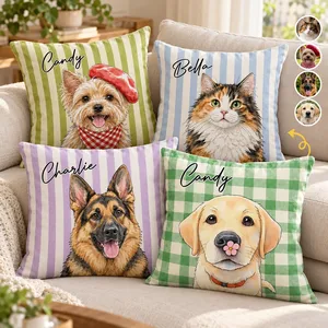 Personalized Pillow Cover Custom Pet Photo & Name – Cute Dog & Cat Portrait Cushion, Pet Lover Home Decor Gift