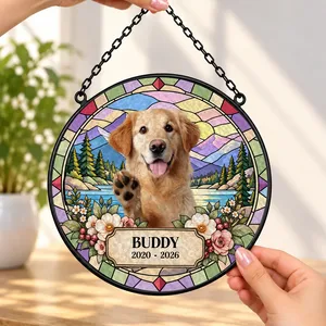 Custom Photo In Loving Memory Dog Cat - Personalized Stained Glass Window Hanging Suncatcher