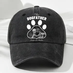 Cool Dog Dad Photo - Personalized Vintage Washed Denim Cap