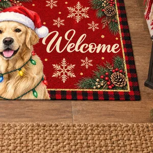 Custom Pet Photo Christmas Doormat, Personalized Dog Welcome Mat, Santa Puppy Holiday Door Decor, Christmas Gift for Dog & Cat Lovers