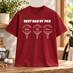 Best Dad Grandpa By Par Personalized Golf Ball T-Shirt – Custom Kids Names Golf Shirt, Father's Day Gift for Dad, Grandpa