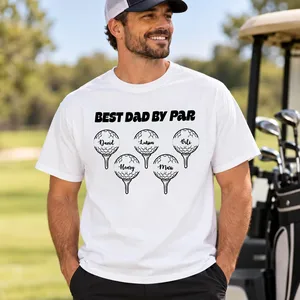 Best Dad Grandpa By Par Personalized Golf Ball T-Shirt – Custom Kids Names Golf Shirt, Father's Day Gift for Dad, Grandpa
