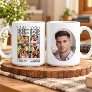 Best Dad Personalized Photo Mug – Custom Family & Pet Pictures, Double-Sided Ceramic Coffee Mug, Father's Day Gift for Dad