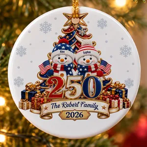 Snowman 250 Years Of Freedom America Anniversary - Personalized Circle Glass Ornament