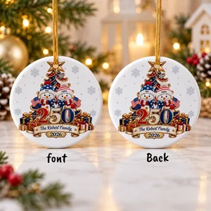 Snowman 250 Years Of Freedom America Anniversary - Personalized Circle Glass Ornament