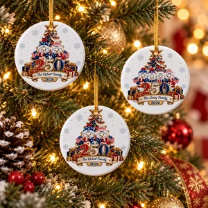 Snowman 250 Years Of Freedom America Anniversary - Personalized Circle Glass Ornament