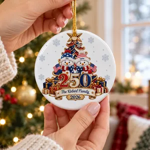 Snowman 250 Years Of Freedom America Anniversary - Personalized Circle Glass Ornament