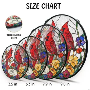 Personalized Dad Suncatcher Custom Title & Date, Cardinal Bird Stained Glass Window Decor, Colorful Floral Sun Catcher, Meaningful Gift for Dad