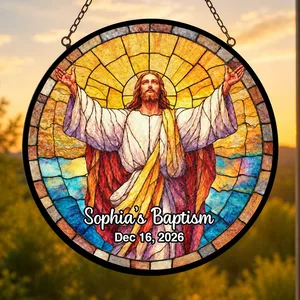 Personalized Jesus Baptism Glass Suncatcher - Custom Name and Date